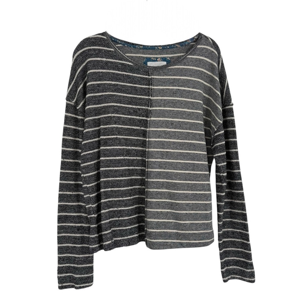 ANTHROPOLOGIE Pullover Gray Striped Devin Textured Sweatshirt Women's Size Large